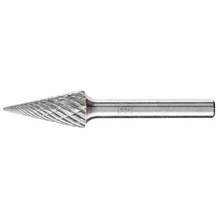 Tungsten carbide burrs for high performance, ALLROUND, conical pointed shape SKM
