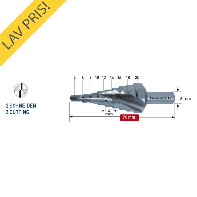 Karnasch Trinbor 4,0-20,0mm 2,0mm stign. 2 Skærs. HSSXE