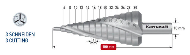 Karnasch Trinbor 6,0-30,0mm 2,0mm stign. 3 Skærs. HSSXE