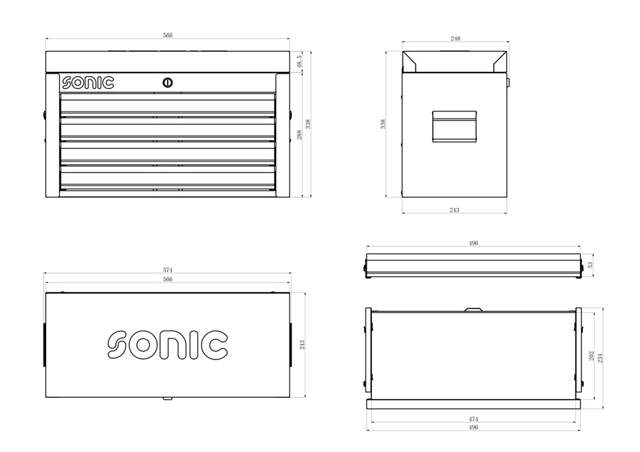 Empty topbox 4 drawers and lid RAL7011