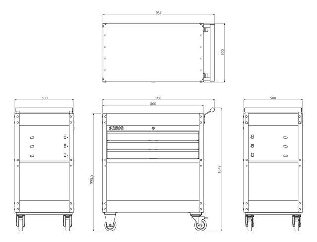 Service cart 3 drawers black