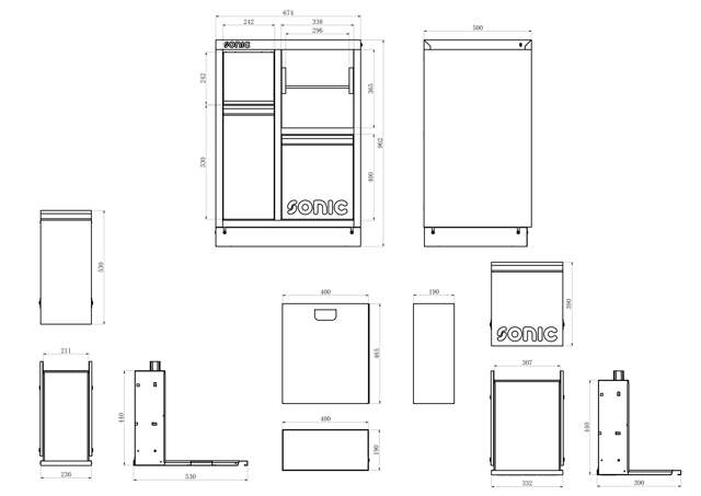 MSS 674mm cabinet with recycle bin & paper roll holder without topblade