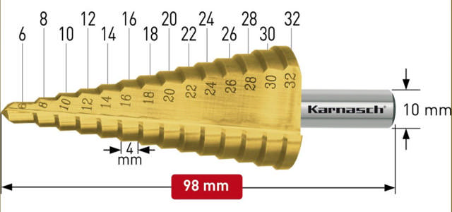Karnasch Trinbor 6,0-32,0mm 2,0mm stign. 2 Skærs. HSSXE TiN