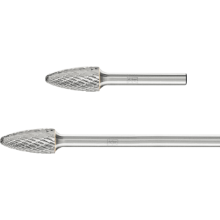 Tungsten carbide burrs for high performance, TOUGH, tree shape with radius end RBF