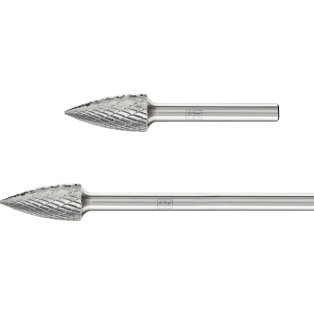 Tungsten carbide burrs for high performance, TOUGH, pointed tree shape SPG