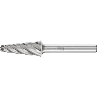 Tungsten carbide burrs for high performance, NON FERROUS, conical shape with radius end KEL