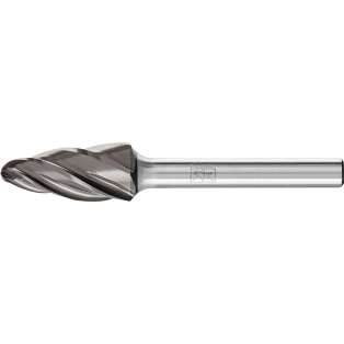 Tungsten carbide burrs for high performance, ALU HC-NFE, tree shape with radius end RBF