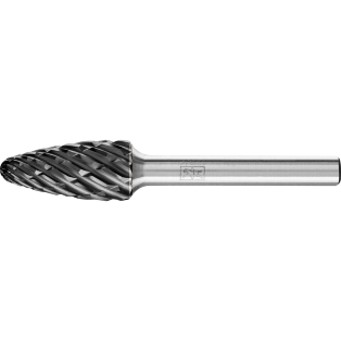 Tungsten carbide burrs for high performance, STEEL HC-FEP, tree shape with radius end RBF
