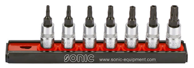 Bit socket set 1/4'', TX 5 lobes on rail 7-pcs