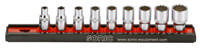 Socket set 1/4'', (SAE) on rail 9-pcs