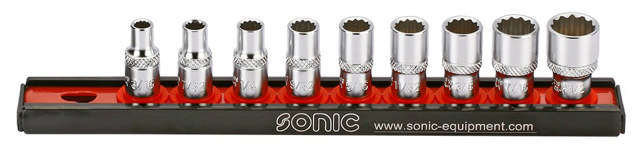 Socket set 1/4'', (SAE) on rail 9-pcs