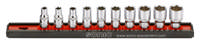 Socket set 1/4'', on rail 10-pcs