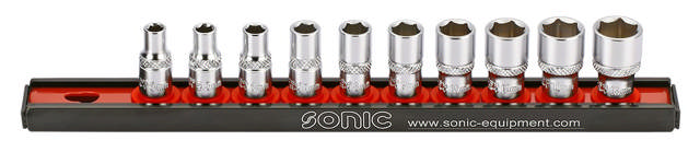 Socket set 1/4'', on rail 10-pcs