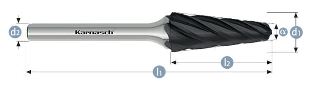 Karnasch HM Rotorfræser Blacktec Form L Ø16x33 HP7 ALU 6mm Skaft