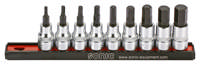 Bit socket hex set 3/8'', (SAE) on rail 9-pcs
