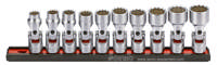 Cardan socket set 3/8'', 12 pt. on rail 10-pcs