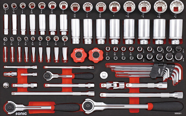 Socket set (SAE) 12pt. 1/4'' 3/8'' 1/2'', SFS 93-pcs