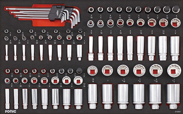 Socket set 1/4'', 3/8'' & 1/2'', 12 pt. (SAE) SFS 100-pcs
