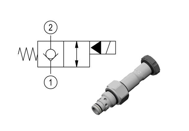 Cartridge valve 2/2 NC poppet, 350bar, Free 1->2, unidirectional flow