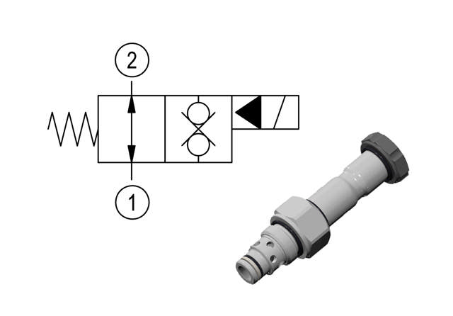 Cartridge valve 2/2 NO poppet, 350bar, double lock