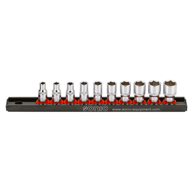 Socket set 1/4'', on rail 10-pcs