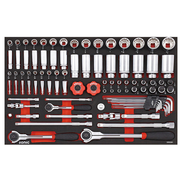 Socket set (SAE) 12pt. 1/4'' 3/8'' 1/2'', SFS 93-pcs