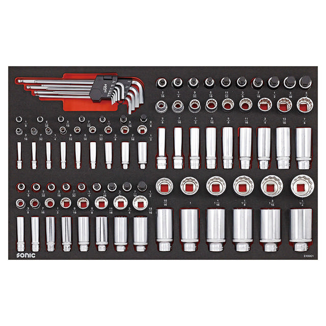Socket set 1/4'', 3/8'' & 1/2'', 12 pt. (SAE) SFS 100-pcs