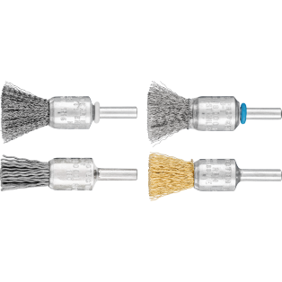 End brushes crimped shank-mounted